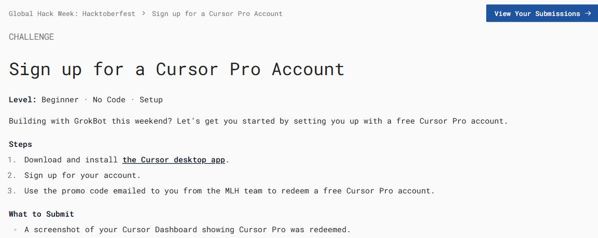 MLH Cursor Pro 挑戰說明,Steps 第三步要求使用 MLH 團隊寄來的 promo code